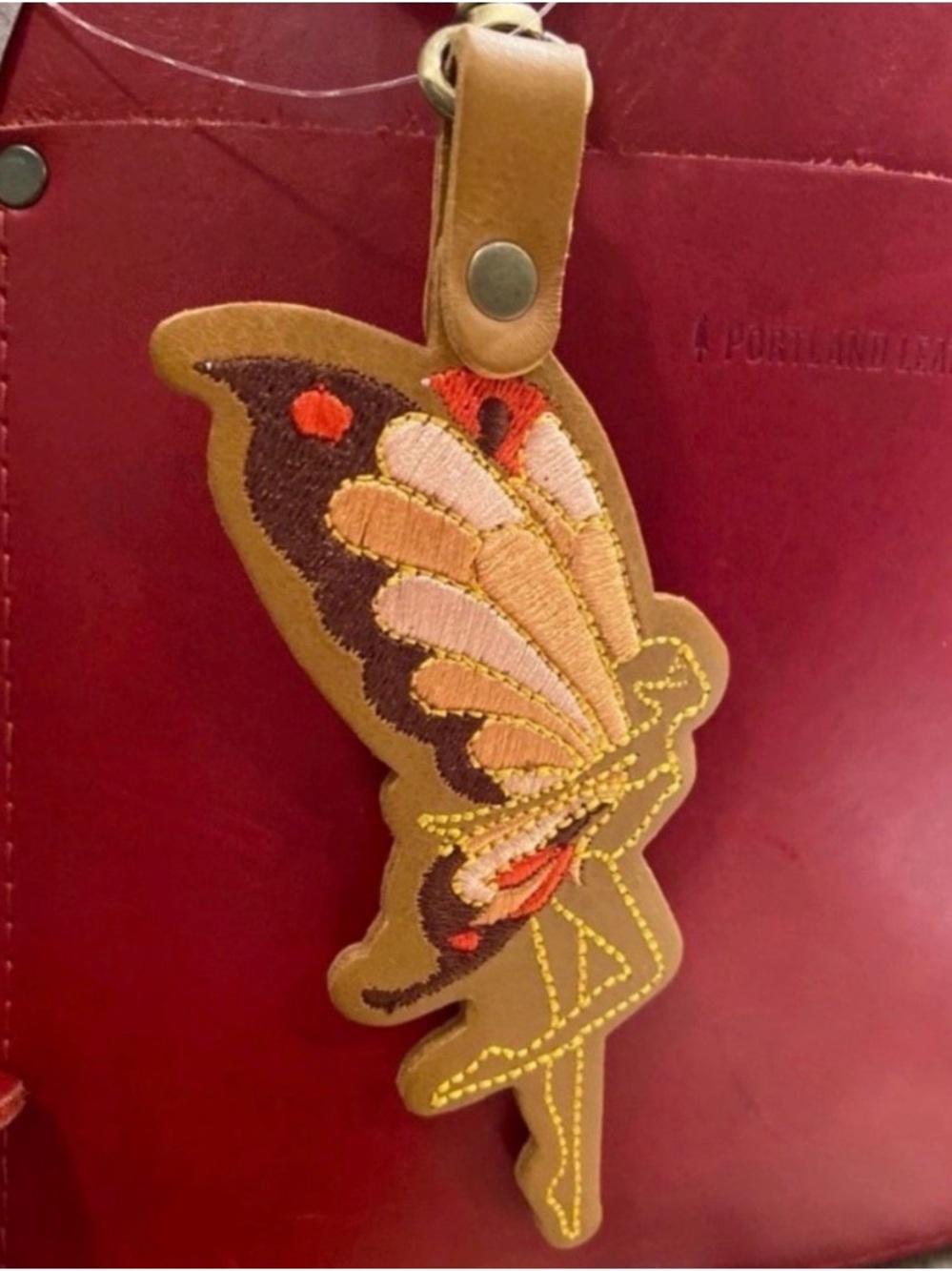 Portland Leather Mango Fairy Leather Keychain - Pink & Brown Accent - NEW